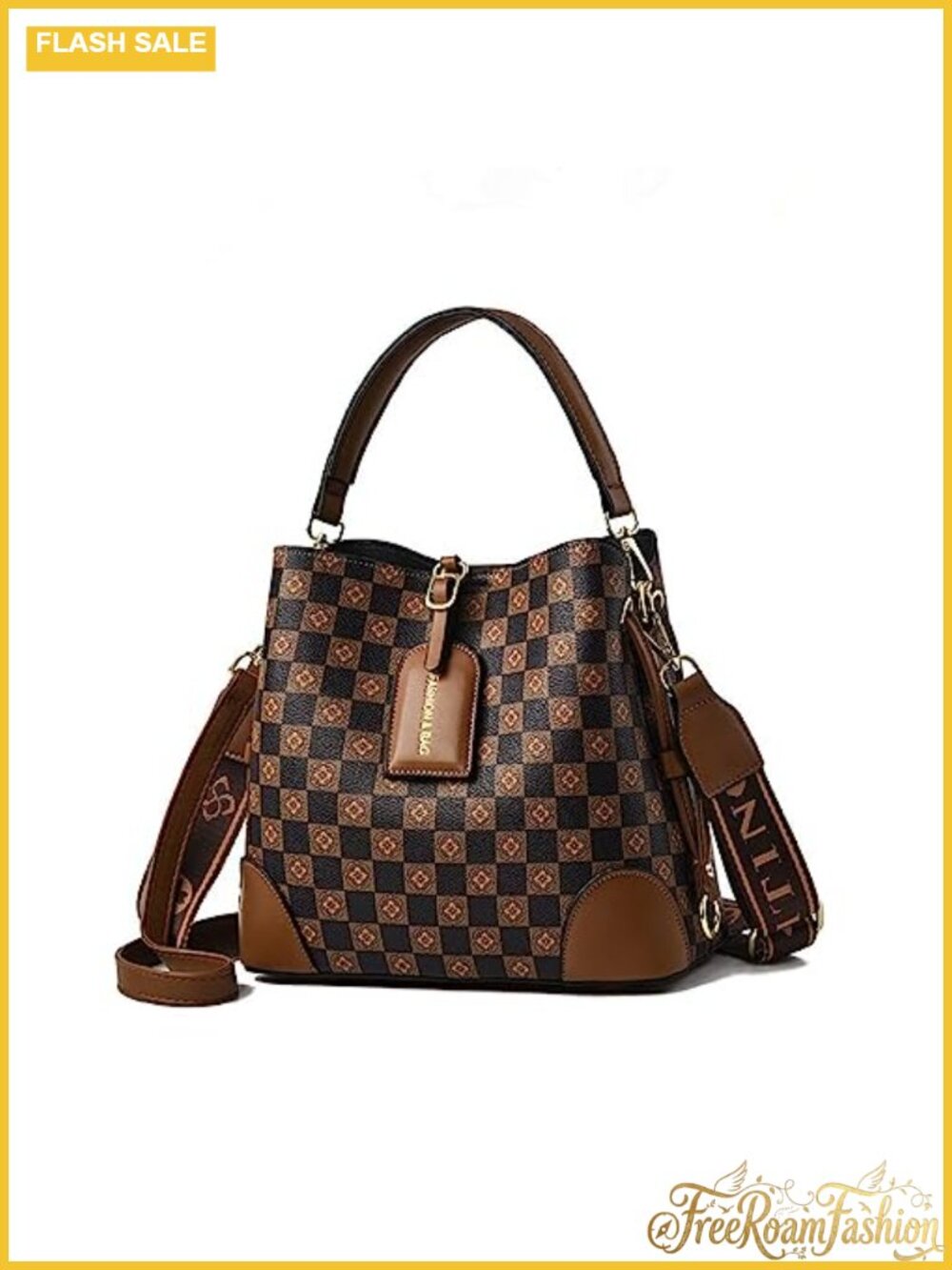 PU Leather Plaid Bucket Satchel Purse Crossbody Shoulder Tote Bag